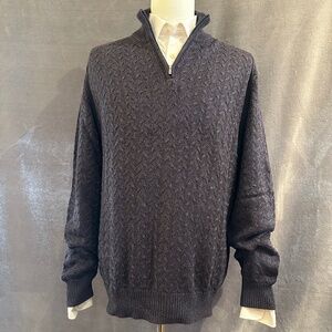 New Henry Jacobson, size Lg, indigo silk/cotton long-sleeved quarter-zip sweater